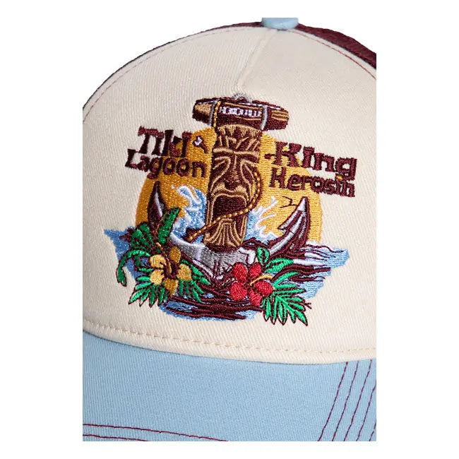 King Kerosin Tiki Lagoon Cap Off-White / Blue FREE UK Delivery, FREE 365 Day Returns | Moto Central