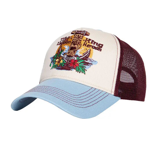 King Kerosin Tiki Lagoon Cap Off-White / Blue FREE UK Delivery, FREE 365 Day Returns | Moto Central