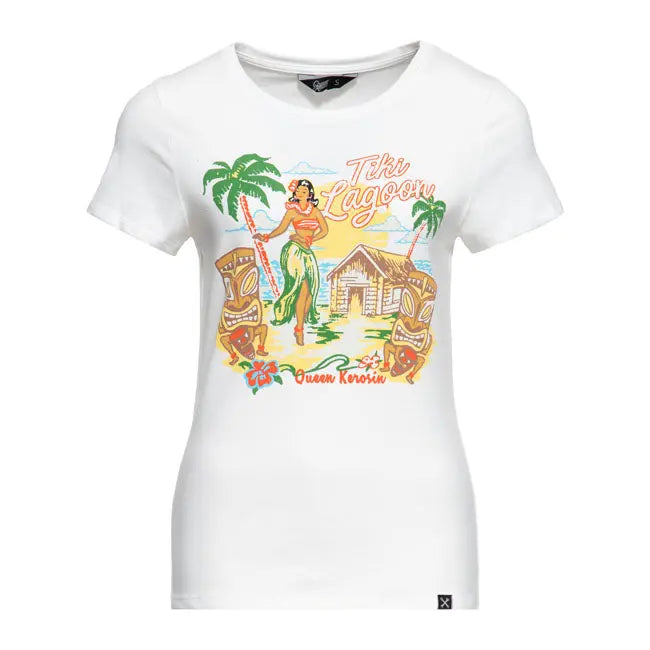 King Kerosin Queen Kerosin Tiki Lagoon Ladies T-Shirt Off-White FREE UK Delivery, FREE 365 Day Returns | Moto Central
