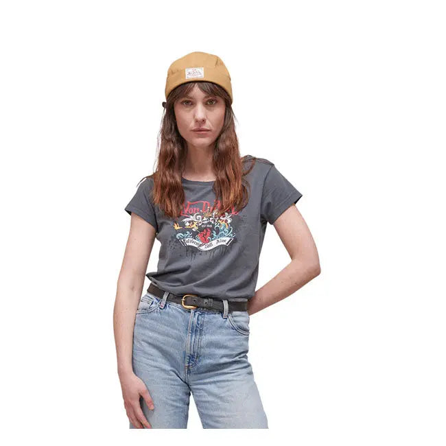 Von Dutch California Still Alive Ladies T-Shirt Grey FREE UK Delivery, FREE 365 Day Returns | Moto Central