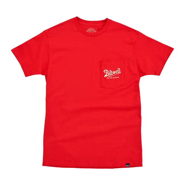 Biltwell Quality Goods Pocket T-Shirt Bright Red - FREE UK Shipping, FREE 365 Day Returns | Moto Central