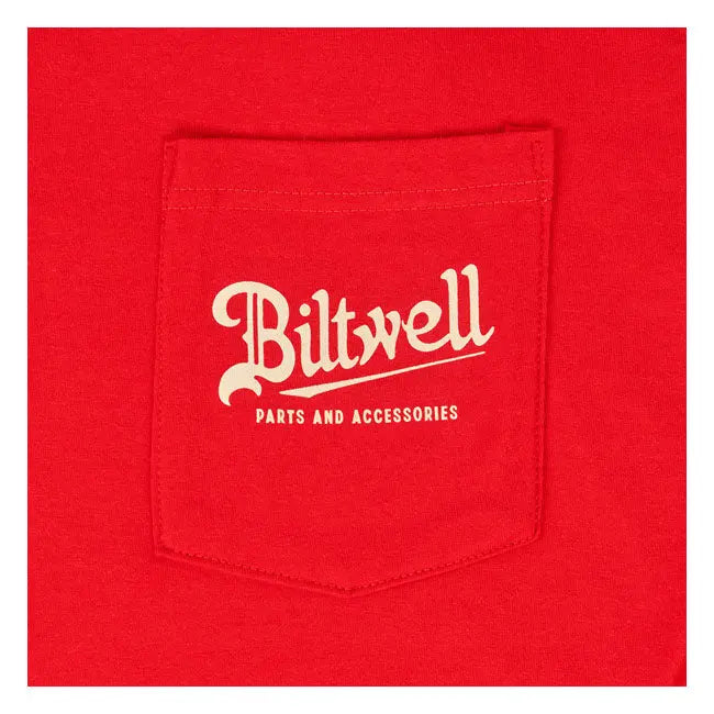 Biltwell Quality Goods Pocket T-Shirt Bright Red - FREE UK Shipping, FREE 365 Day Returns | Moto Central