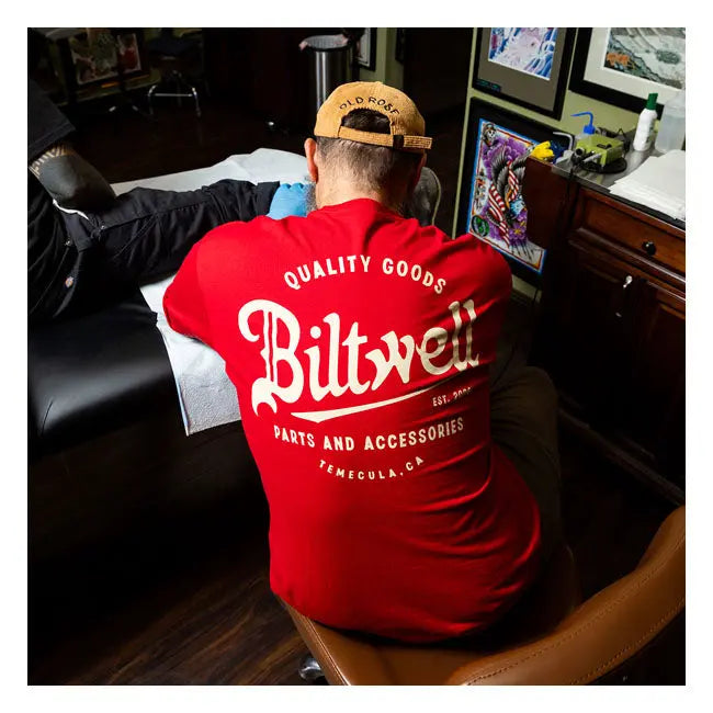 Biltwell Quality Goods Pocket T-Shirt Bright Red - FREE UK Shipping, FREE 365 Day Returns | Moto Central