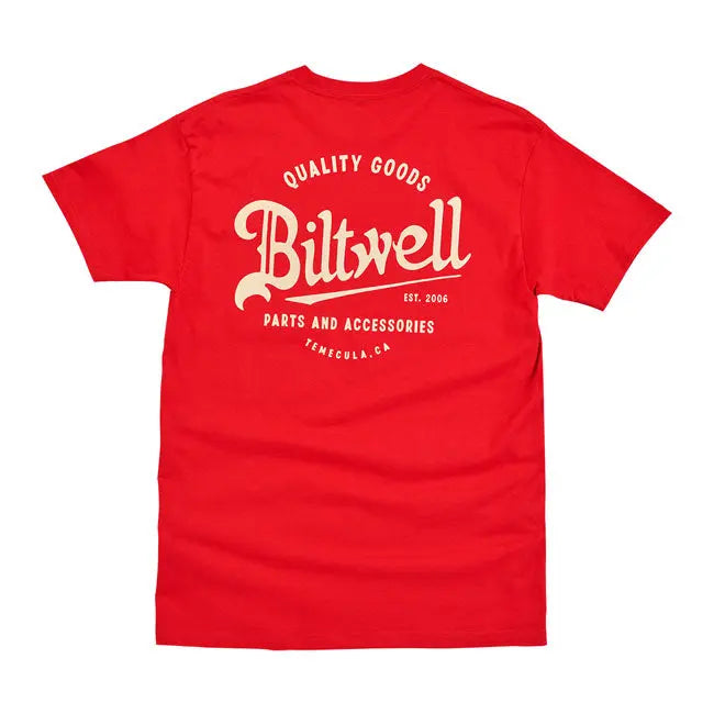 Biltwell Quality Goods Pocket T-Shirt Bright Red - FREE UK Shipping, FREE 365 Day Returns | Moto Central
