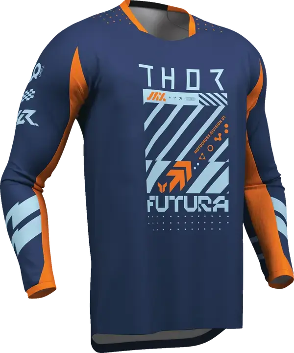 Thor Launchmode Futura Jersey Light Blue / Navy / Orange - FREE UK Shipping, FREE 365 Day Returns | Moto Central