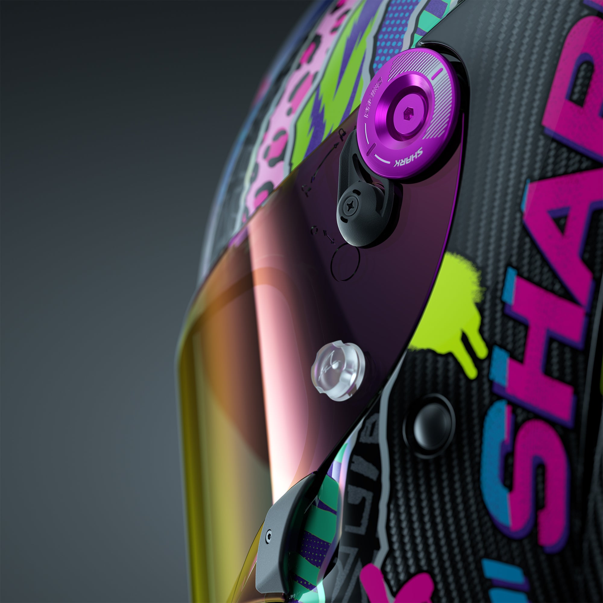 Shark Aeron Fawn Carbon / Violet / Yellow - FREE UK Shipping, FREE 365 Day Returns | Moto Central