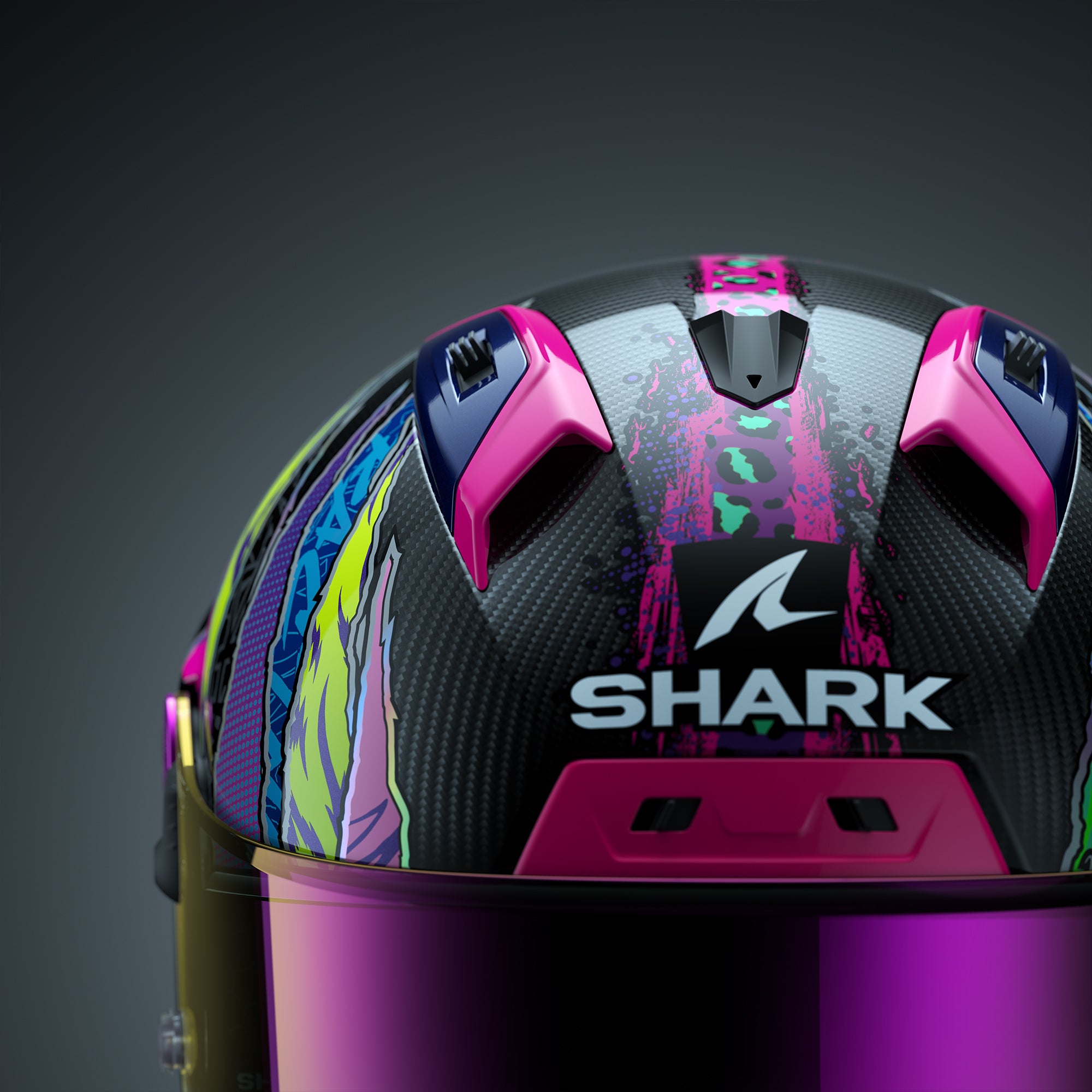 Shark Aeron Fawn Carbon / Violet / Yellow - FREE UK Shipping, FREE 365 Day Returns | Moto Central