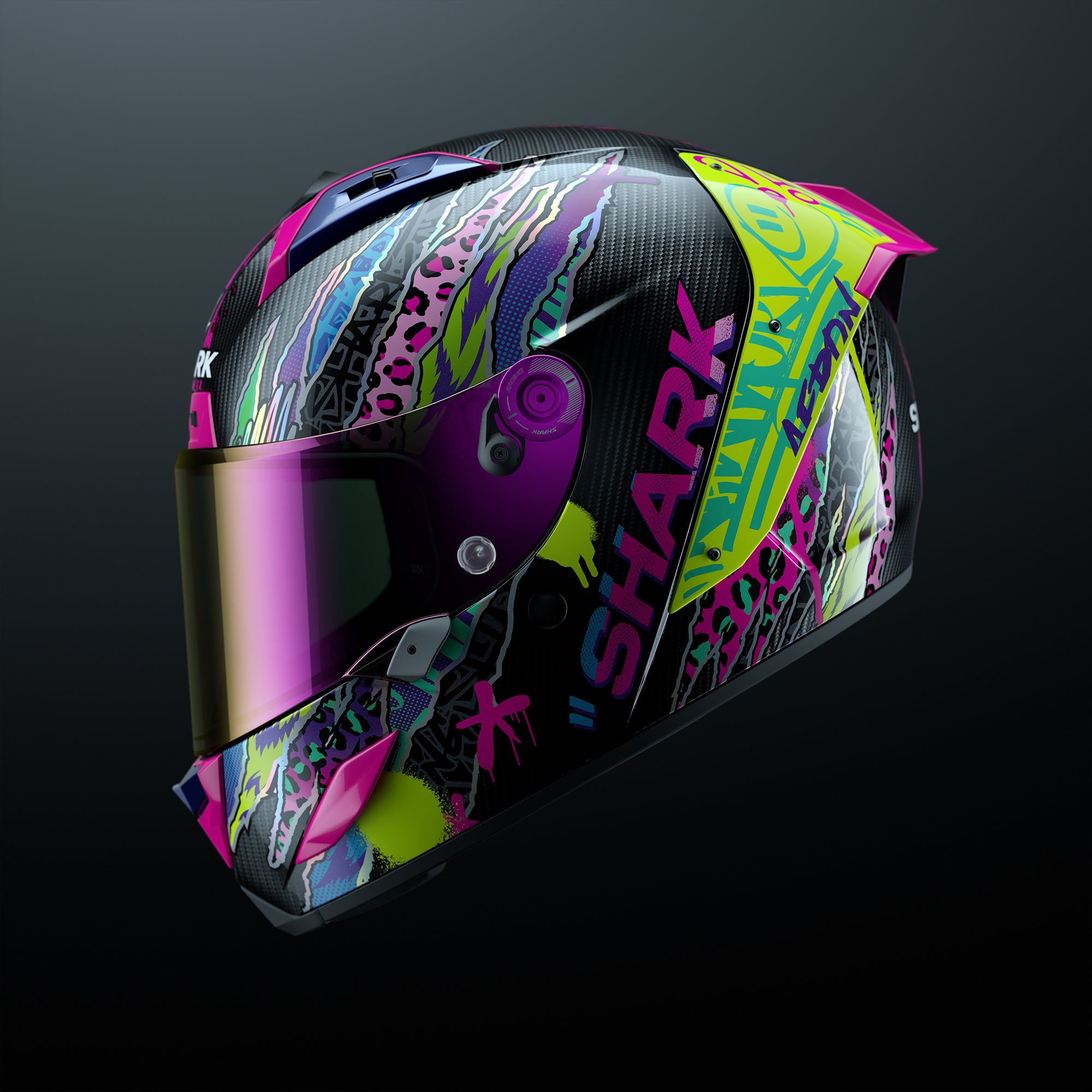 Shark Aeron Fawn Carbon / Violet / Yellow - FREE UK Shipping, FREE 365 Day Returns | Moto Central