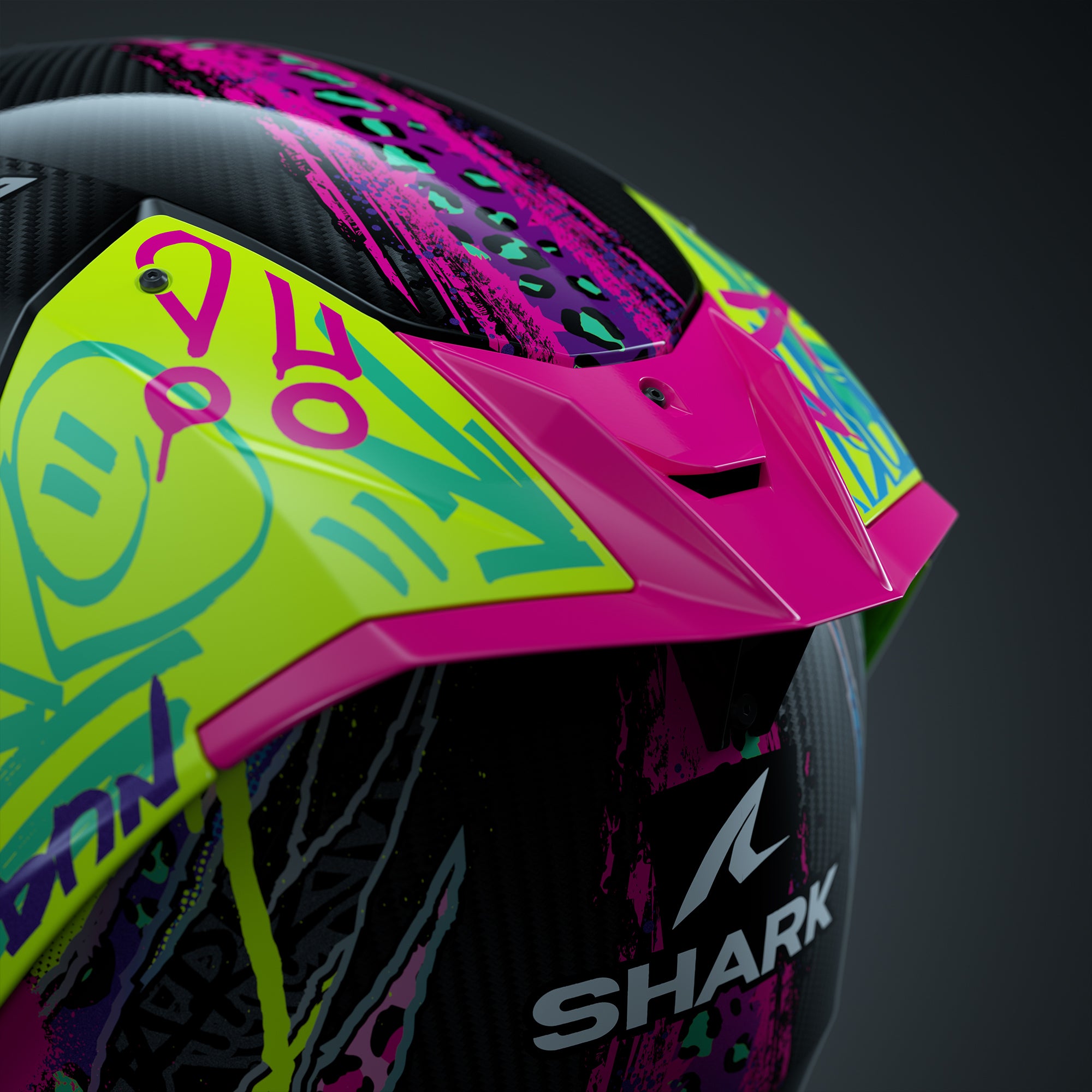 Shark Aeron Fawn Carbon / Violet / Yellow - FREE UK Shipping, FREE 365 Day Returns | Moto Central