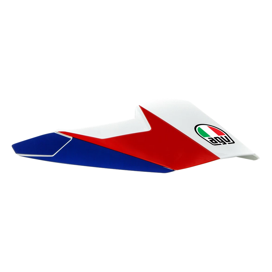 AGV AX9 Peak Atlante White / Blue / Red helmet peak side view on a white background