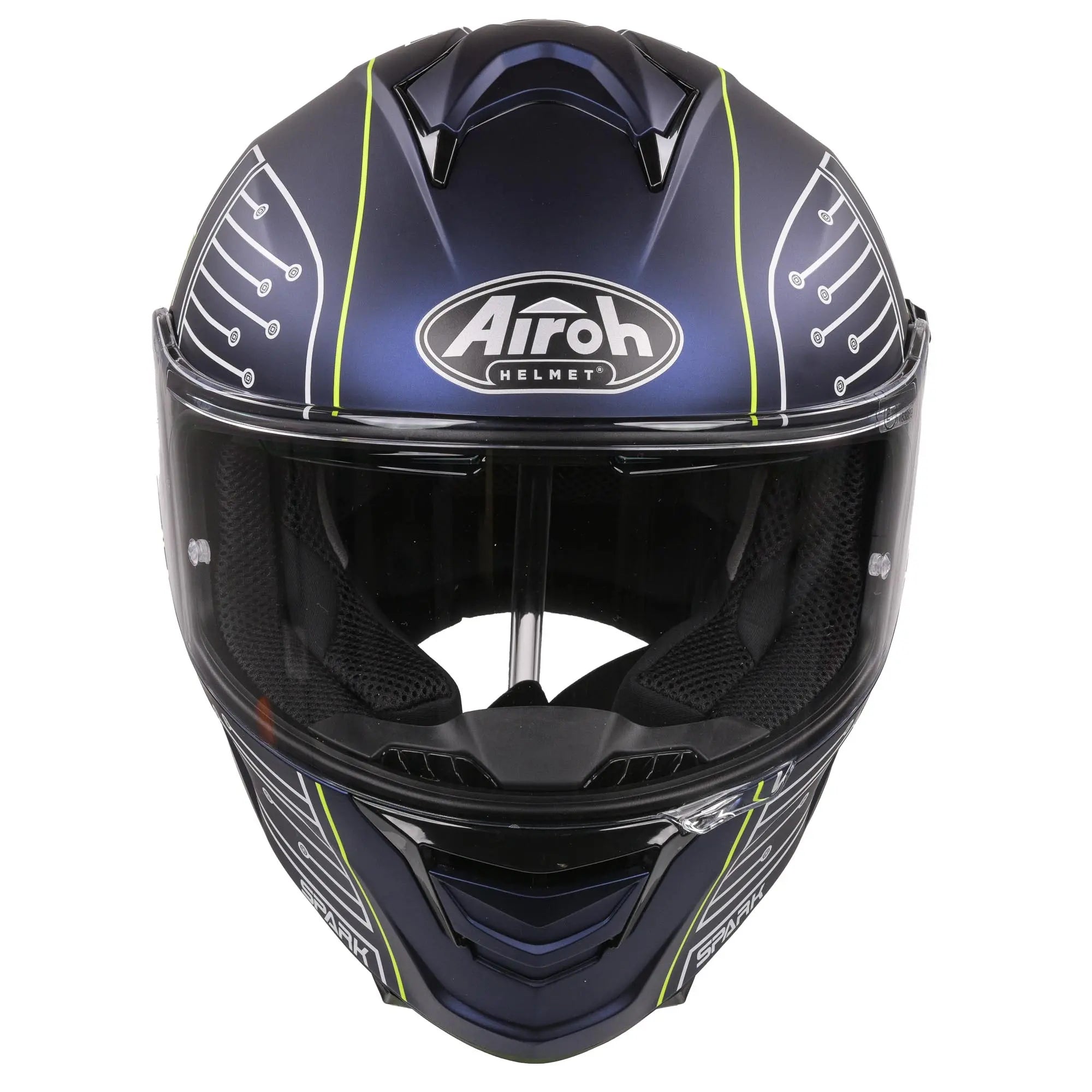 Airoh Spark Flow Full Face Helmet Fluo Yellow / Matt Blue Circuit - FREE UK Shipping, FREE 365 Day Returns | Moto Central