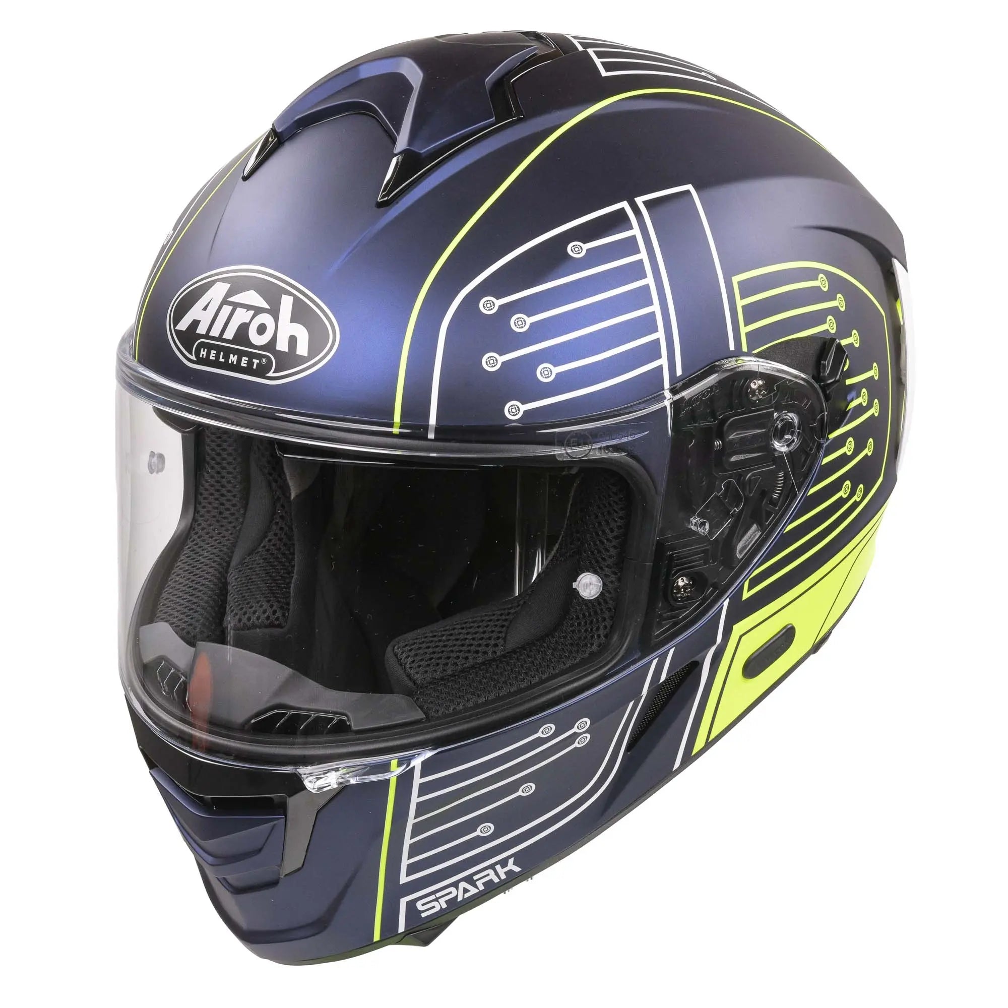 Airoh Spark Flow Full Face Helmet Fluo Yellow / Matt Blue Circuit - FREE UK Shipping, FREE 365 Day Returns | Moto Central