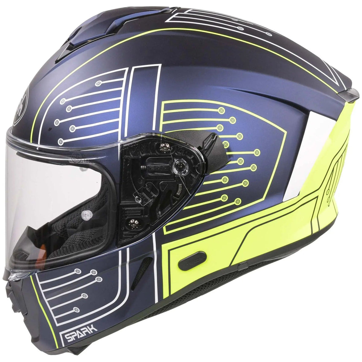 Airoh Spark Flow Full Face Helmet Fluo Yellow / Matt Blue Circuit - FREE UK Shipping, FREE 365 Day Returns | Moto Central