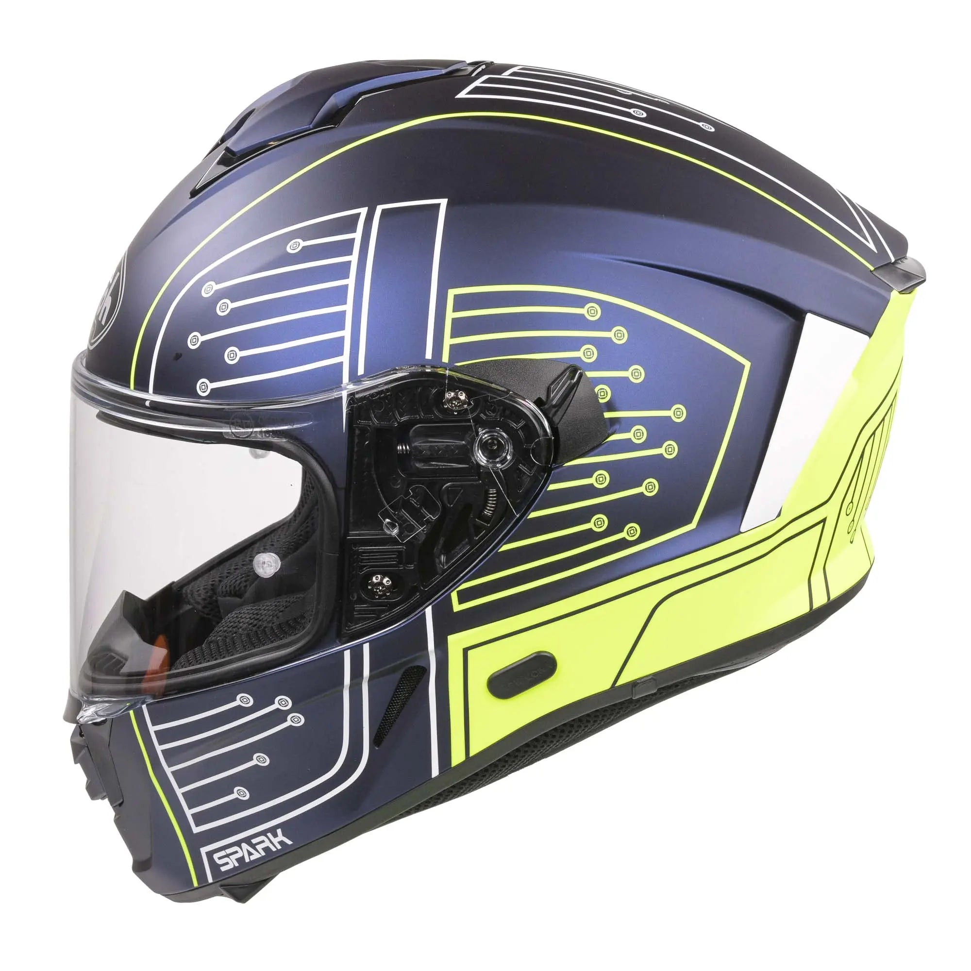 Airoh Spark Flow Full Face Helmet Fluo Yellow / Matt Blue Circuit - FREE UK Shipping, FREE 365 Day Returns | Moto Central
