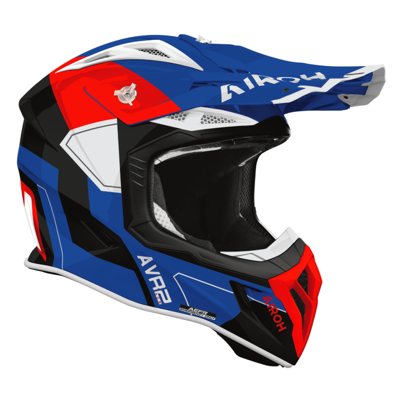Airoh Aviator Ace 2 Shield Gloss Blue / Red motocross motorcycle helmet, right-side view