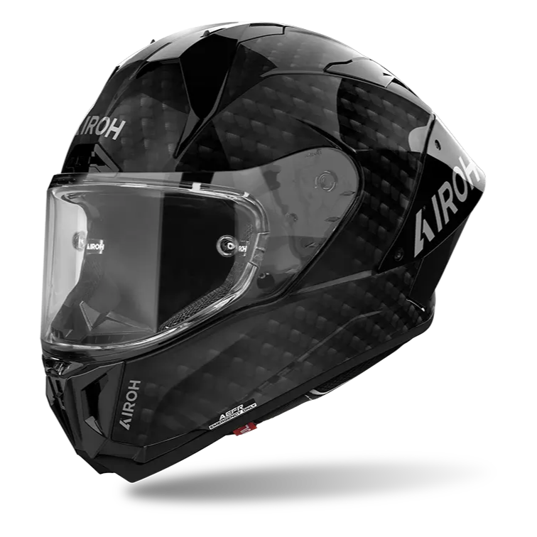 Airoh GP-800 FIM Gloss Carbon full-face motorcycle helmet, left-front three-quarter view
