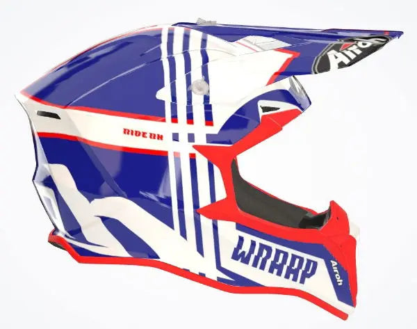 Airoh Wraap Youth Broken Gloss Blue / Red - FREE UK Shipping, FREE 365 Day Returns | Moto Central