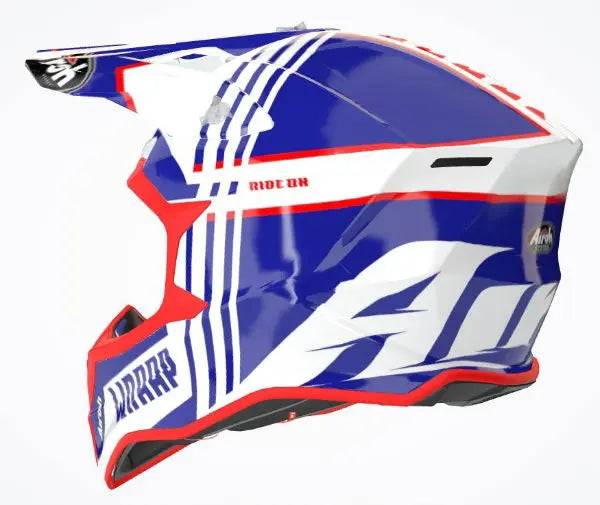 Airoh Wraap Youth Broken Gloss Blue / Red - FREE UK Shipping, FREE 365 Day Returns | Moto Central