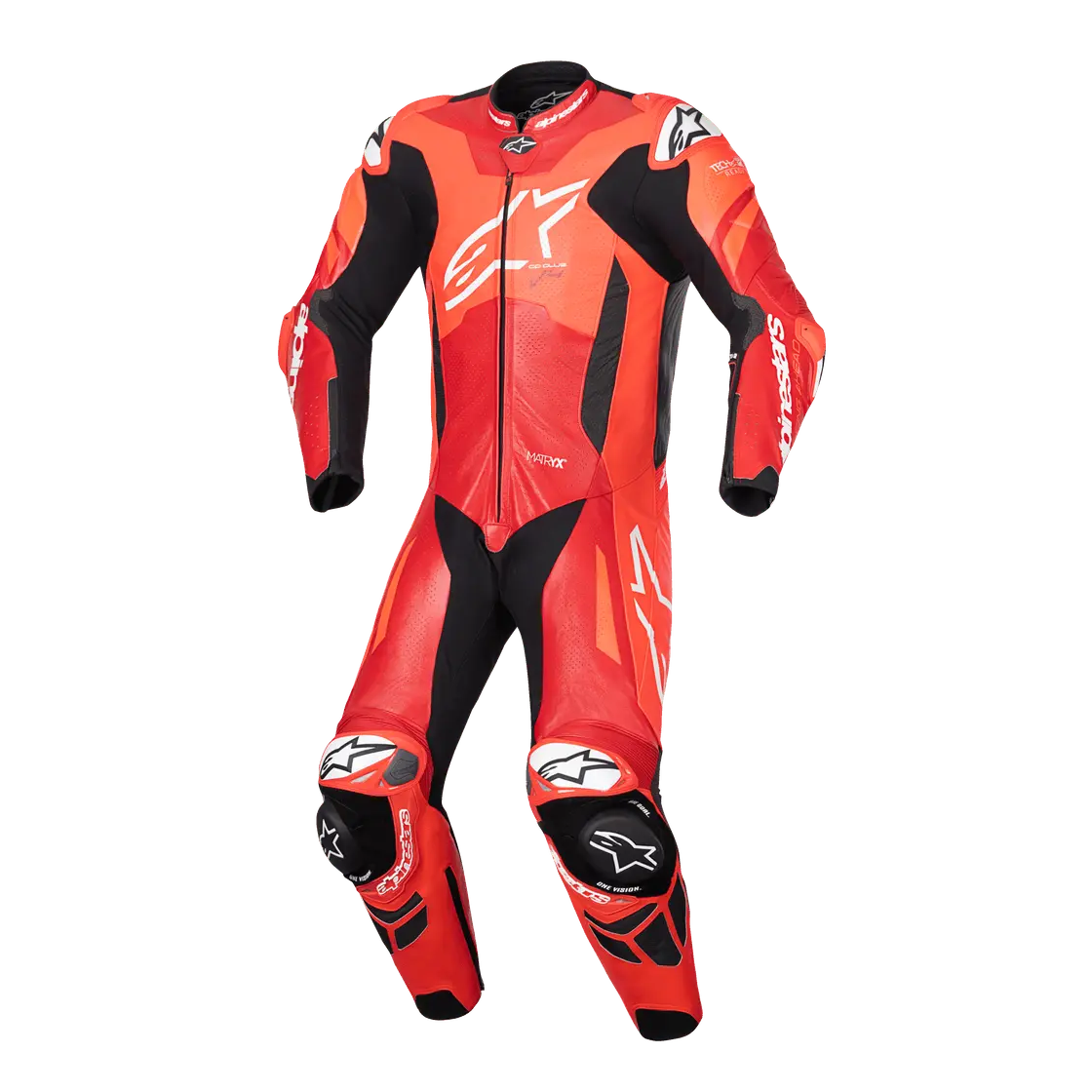 Alpinestars GP Plus V4 Sprint 1 Piece Leather Suit Fluo Red / Mid Red / White, front view