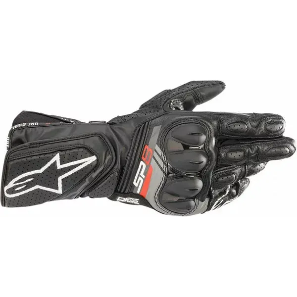 Alpinestars SP-8 V3 Leather Gloves Black / Grey / White – motorcycle gloves – back-of-hand view