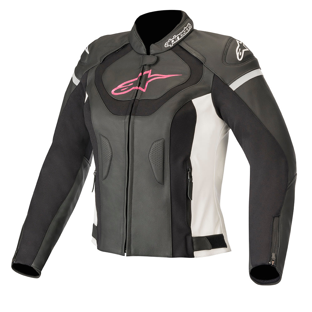 Alpinestars Stella Jaws V3 Ladies Leather Jacket Black / White / Fuchsia