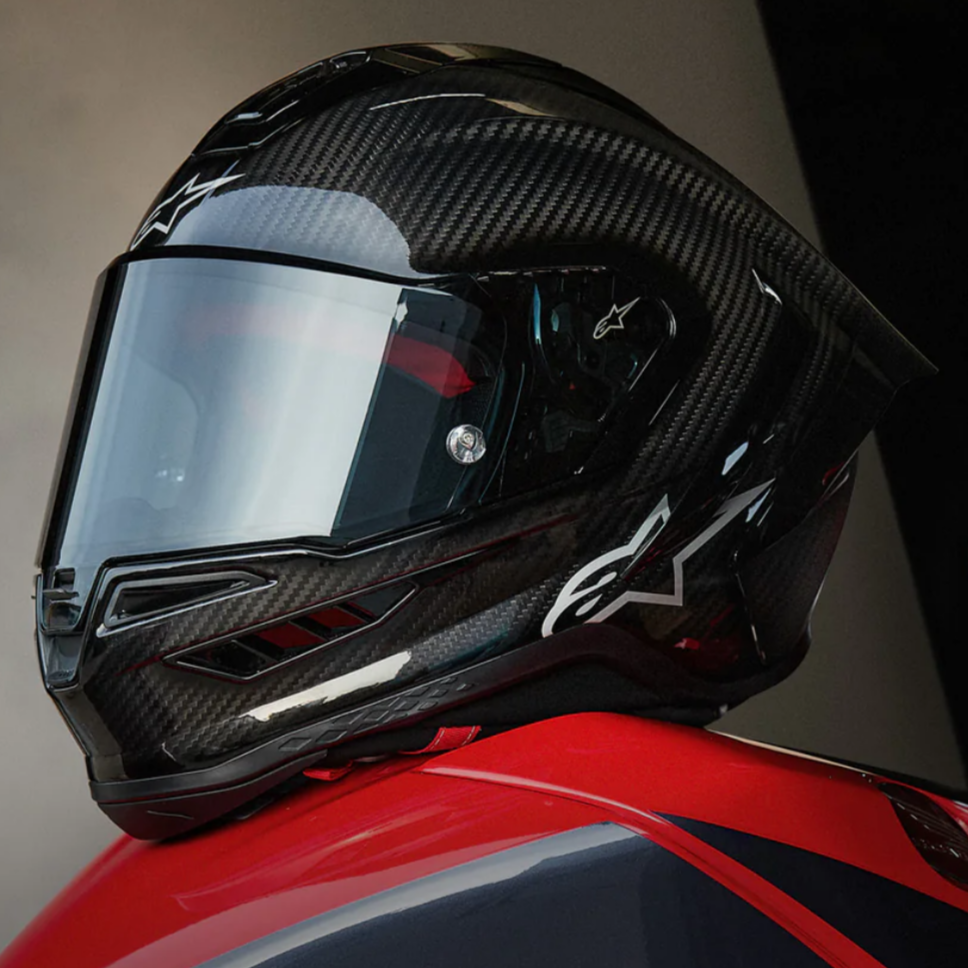 Alpinestars Supertech R10 Solid ECE 06 / FIM Full Face Helmet Matt & Gloss Black / Carbon - FREE UK Shipping, FREE 365 Day Returns | Moto Central