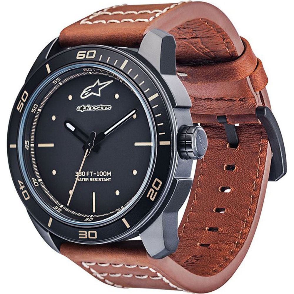 Alpinestars Tech 3H Leather Strap Brown Watch Matt Black / Black
