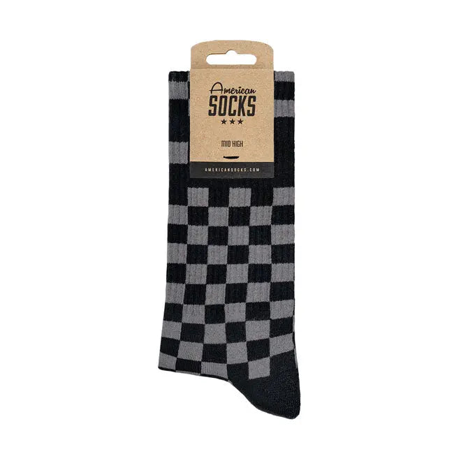 American Socks Mid High Checkerboard Grey Socks - FREE UK Shipping, FREE 365 Day Returns | Moto Central