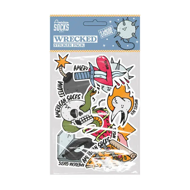 American Socks Wrecked Sticker Pack - 9 Stickers - FREE UK Shipping, FREE 365 Day Returns | Moto Central