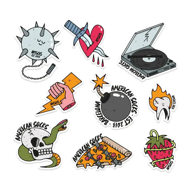 American Socks Wrecked Sticker Pack - 9 Stickers - FREE UK Shipping, FREE 365 Day Returns | Moto Central