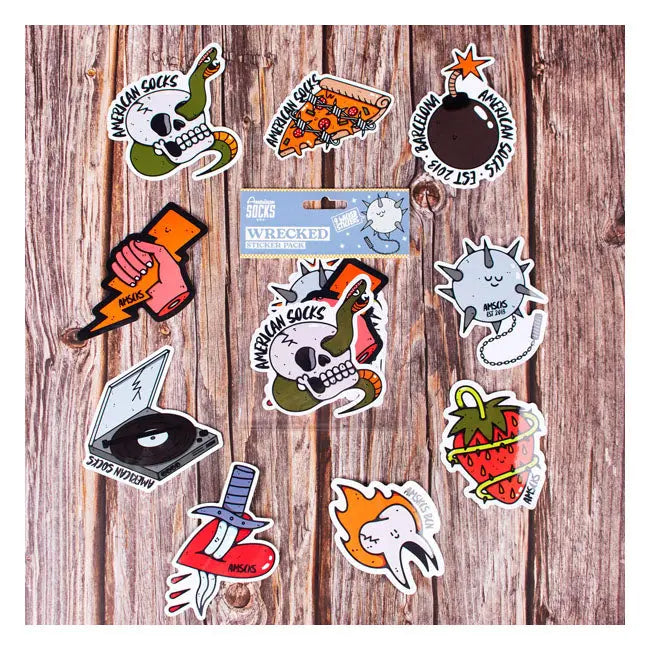 American Socks Wrecked Sticker Pack - 9 Stickers - FREE UK Shipping, FREE 365 Day Returns | Moto Central