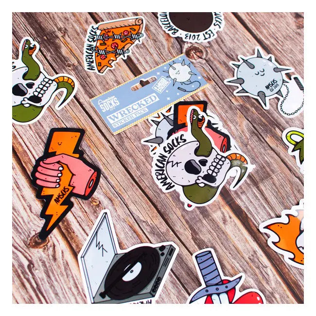 American Socks Wrecked Sticker Pack - 9 Stickers - FREE UK Shipping, FREE 365 Day Returns | Moto Central