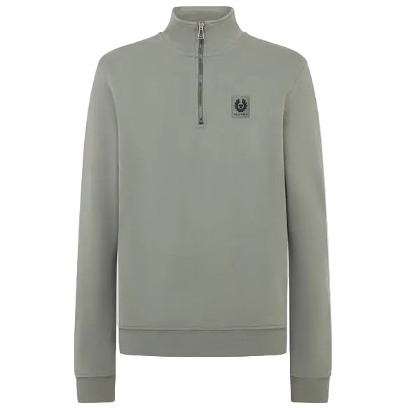 Belstaff Quarter Zip Sweatshirt Sage Green FREE UK Delivery, FREE 365 Day Returns | Moto Central