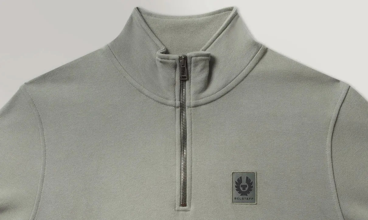 Belstaff Quarter Zip Sweatshirt Sage Green FREE UK Delivery, FREE 365 Day Returns | Moto Central