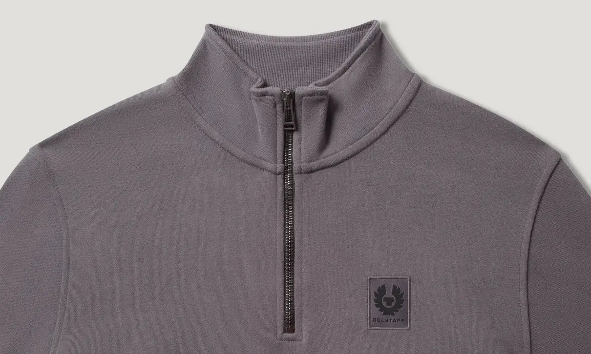 Belstaff Quarter Zip Sweatshirt Tornado Grey FREE UK Delivery, FREE 365 Day Returns | Moto Central