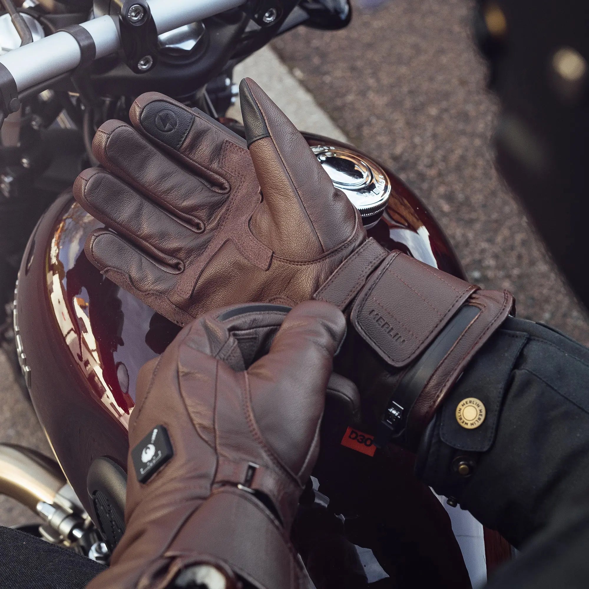 Merlin Bednell CE2 D3O Heated Gloves Brown FREE UK Delivery, FREE 365 Day Returns | Moto Central
