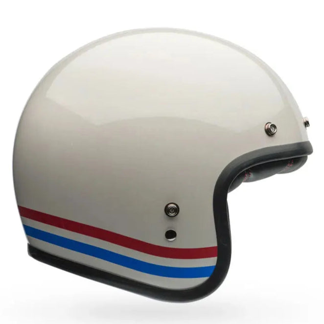Bell Custom 500 Stripes ECE 22.06 Pearl White FREE UK Delivery, FREE 365 Day Returns | Moto Central