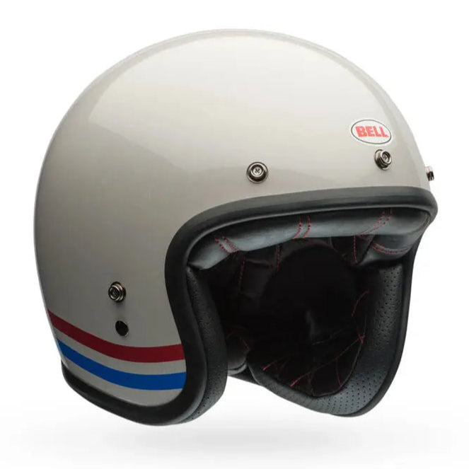 Bell Custom 500 Stripes ECE 22.06 Pearl White FREE UK Delivery, FREE 365 Day Returns | Moto Central