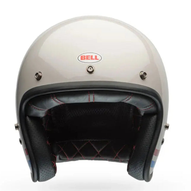 Bell Custom 500 Stripes ECE 22.06 Pearl White FREE UK Delivery, FREE 365 Day Returns | Moto Central