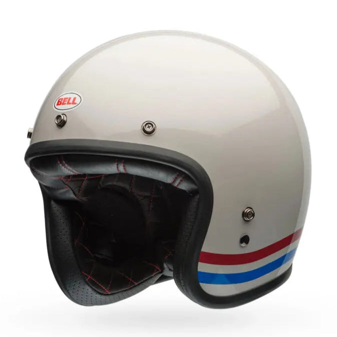 Bell Custom 500 Stripes ECE 22.06 Pearl White FREE UK Delivery, FREE 365 Day Returns | Moto Central