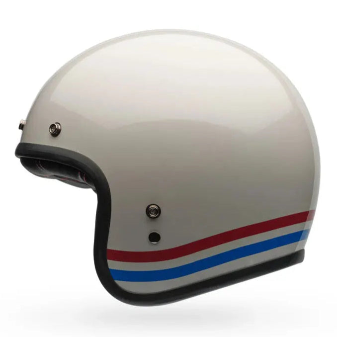 Bell Custom 500 Stripes ECE 22.06 Pearl White FREE UK Delivery, FREE 365 Day Returns | Moto Central