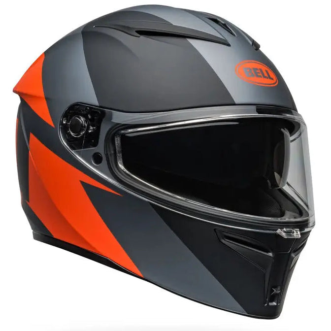 Bell Lithium Shear ECE 22.06 Grey / Orange full-face motorcycle helmet, front-right three-quarter view