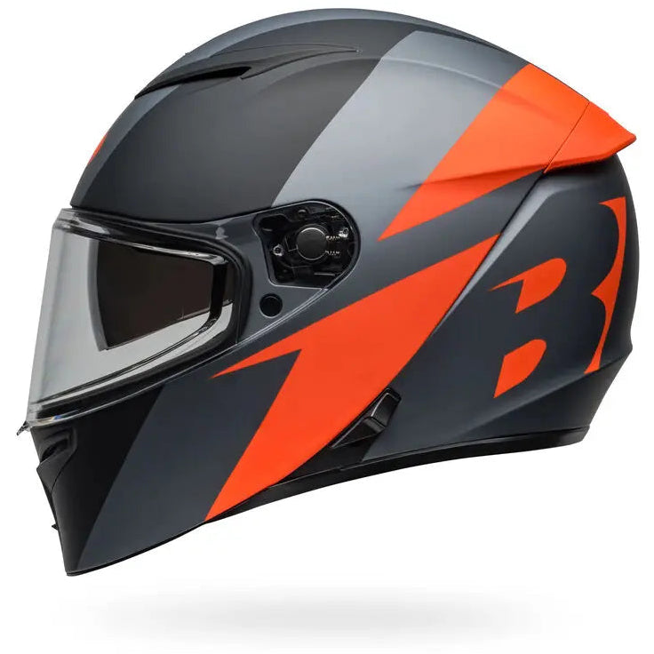 Bell Lithium Shear ECE 22.06 Grey / Orange full-face motorcycle helmet, left-side profile
