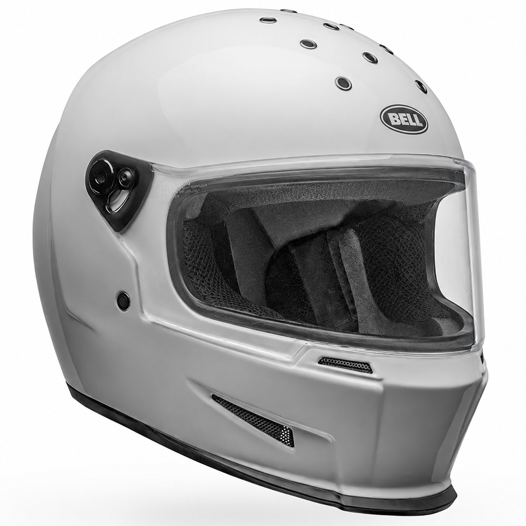 Bell Eliminator Solid ECE 22.06 White full-face motorcycle helmet, left-front three-quarter view