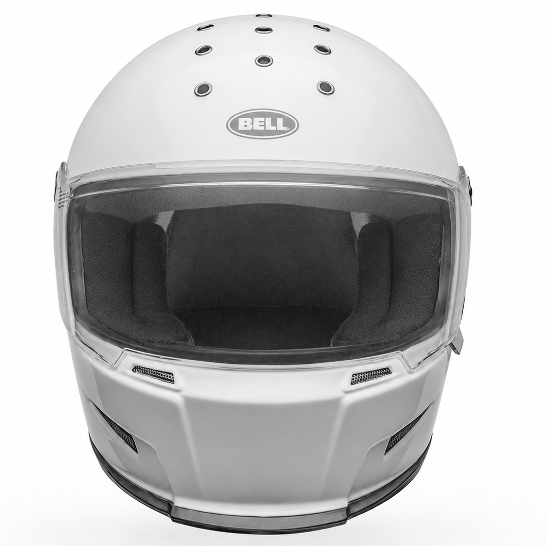 Bell Eliminator Solid ECE 22.06 White full-face motorcycle helmet, front view