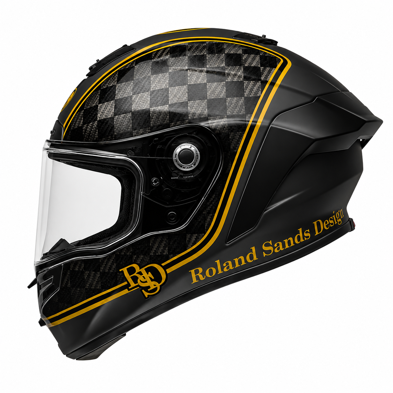 Bell Race Star DLX Flex RSD Player ECE 22.06 Black / Gold full-face motorcycle helmet, rear-left three-quarter view