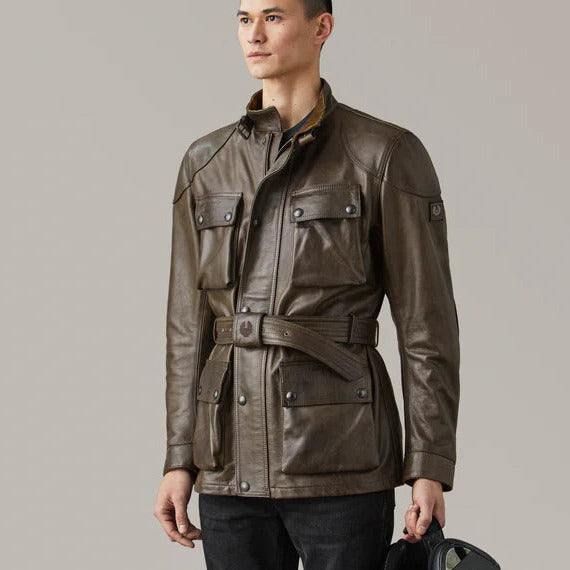 Belstaff Trialmaster Leather Jacket Dark Olive