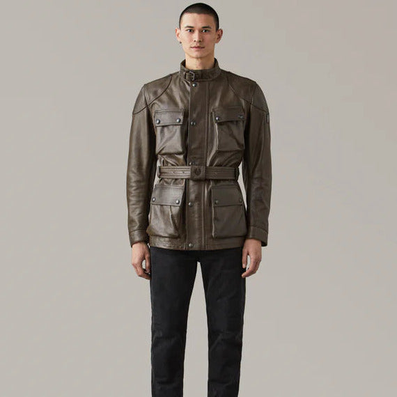 Belstaff Trialmaster Leather Jacket Dark Olive