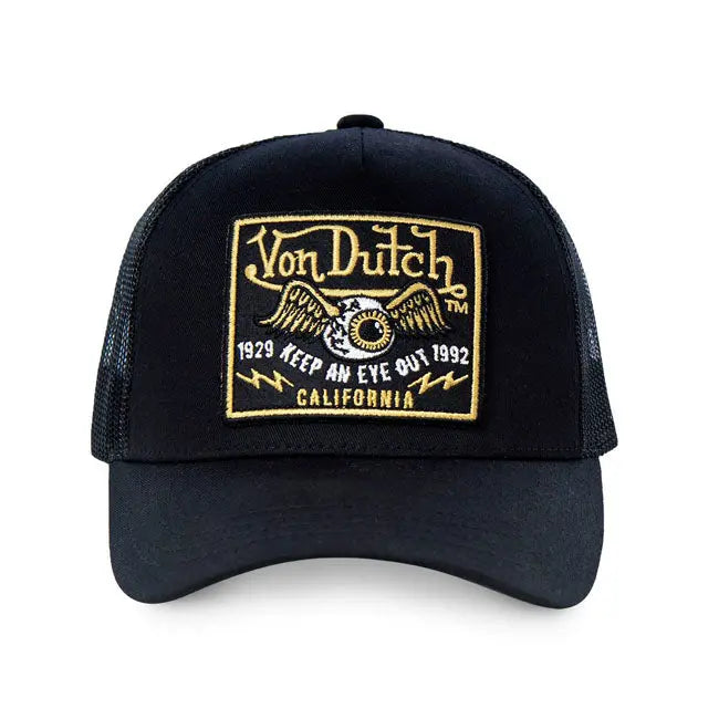Von Dutch Heritage Cap Square Patch Eyes Gold / Black - FREE UK Shipping, FREE 365 Day Returns | Moto Central