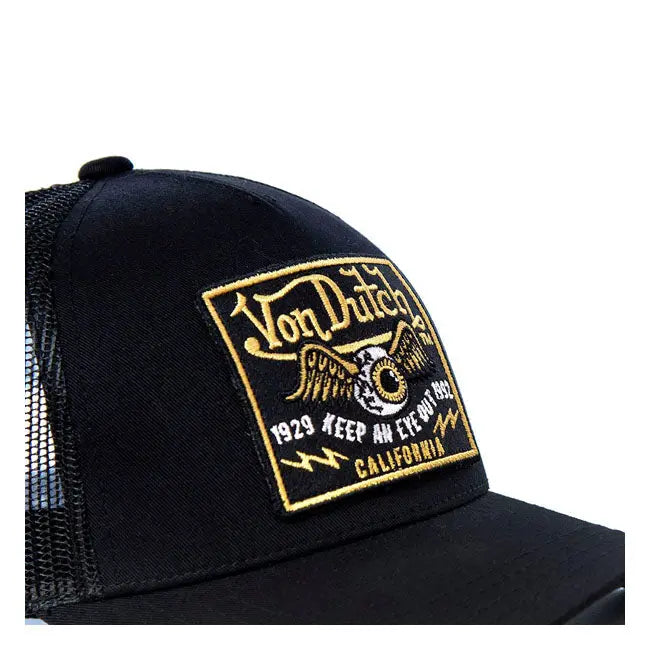 Von Dutch Heritage Cap Square Patch Eyes Gold / Black - FREE UK Shipping, FREE 365 Day Returns | Moto Central